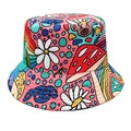 Kleurrijke vissershoed met paddenstoel- en bloemenprint voor zonbescherming in pop-art stijl - M(56-58cm) / Paddenstoel