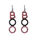 Halloween BOO earrings with pink and black crystals in a vertical drop style - Pink BOO Letter Style
