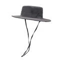Dark grey hiking bucket hat with adjustable chin strap and UV protection embroidery - One Size / Gray