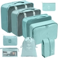 7-piece light blue waterproof travel organizer set with mesh bags and shoe pouch - Cosmetic & Digital 9-Piece Set / Lake Blue