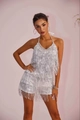 Sexy silver sequined tassel halter neck two-piece set for party and clubwear - Silver