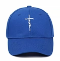 Dark blue baseball cap featuring white faith embroidery with a cross on the front - Royal Blue With White Embroidery