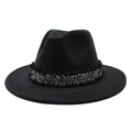 Classic black wool fedora hat with a black and white tweed band and frayed edge details - M (56-58cm) / Black