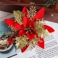 Rode kunstkerstbloem van fluweel met gouden glitters, ornament met 13cm doorsnede - Rood En Goud