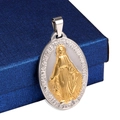 Ovaler 18K vergoldeter Edelstahl-Anhänger Maria im zweifarbigen Silber-Gold-Design - 3*4.5cm / Gold & Silber