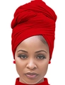 Elastic red head wrap for women featuring a layered turban style and matching red earrings - One Size / Red