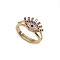 Golden open adjustable evil eye ring with colorful zircon stones on a white background - Colorful Eyelash Style (CR0113CX)