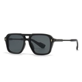 Classic black pilot sunglasses with square frame and golden arrow metal accents - Black Frame / Black Lens