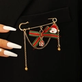 Christmas brooch pin with Santa charm and red-green bow on a black suit jacket - Christmas Bow Style (7508)