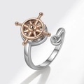 Bague rotative réglable en argent avec un gouvernail en or rose et motif de nœud - Ouvert Réglable / Bicolore Or-Argent