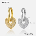 925 zilveren hart oorringen met zirkonia in goud- en zilverkleurige afwerking - Hart Pavé Strass Stijl (KE23024) / Zilver