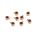 Detail of round gold stainless steel pendants with 6mm red zircon stones for DIY jewelry - 5 Pcs / 4g / Gold / Wine Red Zirconia