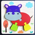 Wooden puzzle toy featuring a colorful purple hippopotamus for early learning - Snap Puzzle-Hippo (卡扣JM-河马)