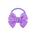 Detail view of a purple bow hair tie made of textured ribbon for kids and women - Purple