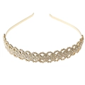 Elegant gold double-layered rhinestone flower headband with wave pattern on white background - Wave Rhinestone Style - Gold