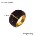 Polished black enamel stainless steel ring in gold finish width 1.4cm and weight 13g - US 6 / Gold Black