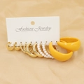 6-pair set of gold-tone earrings with resin and pearls on a fashion jewelry display card - Bright Yellow Pearl Metal Combo (16)