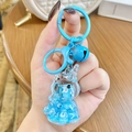 Creative blue bear shaker keychain with blue letter charms and matching bell accessory - Blue Unicorn Letter Beads