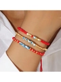 Three-piece beaded evil eye bracelet set with red, gold, and blue faceted beads for women - Red Gold Blue Layered Eye (C-S24050301A)