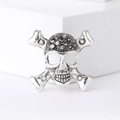 Silver punk skull and crossbones brooch with black rhinestones on a white background - Black Rhinestone Style / Silver (Silver-1557)