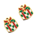 Christmas gift box charms in red and green enamel on gold stainless steel base - Gold Checkered Gift Box