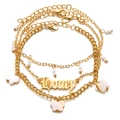 Three-layer gold chain bracelet set with white shell butterflies and Honey letter charm - 3 Pcs Gold Honey Butterfly Set