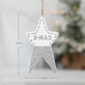 Stella di Natale in legno con scritte glitterate X-MAS e cordino per l'albero di Natale - 9.2x5.2cm/7.4g / Stella Bianca