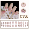 Pastelkleurige kunstnagels met 3D-perziken, regenbogen en bloemen in een set van 24 - Regenboog Perzik Bloem Lijm Stijl (D338)