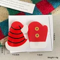Cute Christmas clip set with red hat and glove designs on festive knit background - 4-Red Glove (Christmas Hat & Glove)