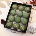 Set di 12 palline di Natale verde scuro con motivi dorati in confezione regalo - Set da 12/8cm / Verde Antico