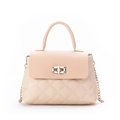 Chic beige quilted shoulder bag with golden chain strap and rotary metal buckle closure - Apricot