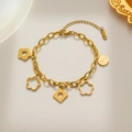 Gouden 18KGP titanium stalen armband met bloem en vierkante bedeltjes voor dames - Goud