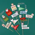 Christmas cupcake toppers set with Santa Snowman and Penguin paper picks for party cakes - Christmas Penguin Flag Topper Kit 1 Set