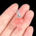 Pink crystal mushroom pendant with silver loop for DIY jewelry making - Gun Black Cap / Watermelon Red (Synthetic)