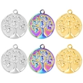 Polished stainless steel Tree of Life pendants in silver, gold, and rainbow finishes - Tree of Life - Mixed