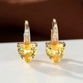 Elegant gold heart earrings with faceted yellow crystal and micro-pave white stones - Gold Plated Yellow Zircon