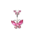 Shiny double butterfly belly button ring with pink crystals in silver-tone metal - Silver/Pink Zirconia