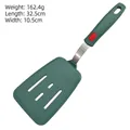Dark green silicone slotted turner with stainless steel handle, size 32.5cm by 10.5cm - Large Slotted Turner