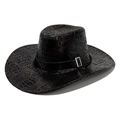 Vintage dark brown cowboy hat with crocodile leather texture and silver buckle detail - One Size(56-58cm) / Black