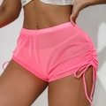 Détail du short en maille rose fluo avec cordon de serrage latéral et taille élastique - XS / Rose