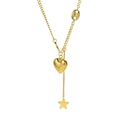 Collana in acciaio al titanio dorato con cuore Love e stella su catena a sfere - Stile Cuore e Stella Dorato (O204)