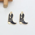 Cowboy-Stiefel Anhänger in Schwarz und Gold mit Sternenmuster für DIY-Schmuckherstellung - Schwarze Stiefel