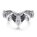 925 silver V-shaped ring with marquise clear stone and black zircon pavé setting - TL-418
