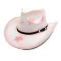 Cream western cowboy hat with pink stars and vintage silver engraved buckle buckle - White