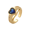 Squisito anello a cuore aperto placcato oro con zirconi blu e fascia regolabile - Blu