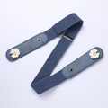 Blue elastic no-buckle belt for jeans featuring daisy detail and snap closure - Dark Blue [Double Daisy Style]