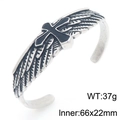Vintage silver steel cross cuff bracelet for men with feather textures and black enamel details - Wings Cross Style (KB209311-LU)