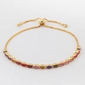 Golden box chain bracelet with multi-color oval cubic zirconia and adjustable slider clasp - 3*5 Oval Colorful Zircon Bracelet