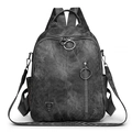 Zaino vintage grigio scuro in morbida pelle con grande capacità e cerniere ad anello grande - Nero