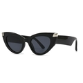 Chic black cat eye sunglasses with silver metal accents and zebra style temples - Black Frame Black Gray
